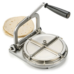 A single tortilla press designed to flatten dough evenly for making tortillas,