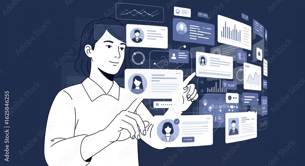 Poster virtual interface for hr profile management,employee rating system,performance dashboard,staff data 