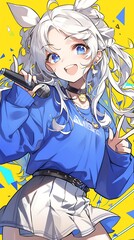 Cute anime Vtuber girl character and vertical background