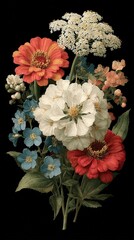 Bright Floral Illustration of Queen Anne's Lace and Flowers