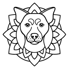 Dog Mandala Vector Icon in Line Art Style