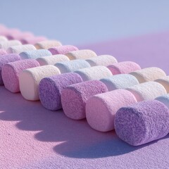 Pastel marshmallow row on a soft pink surface