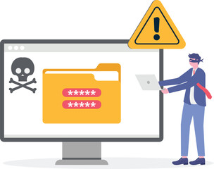 Flat illustration of hacker bypassing security measures ransomware prevention and cybersecurity defense
