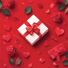 Romantic Valentine's Day flat lay composition