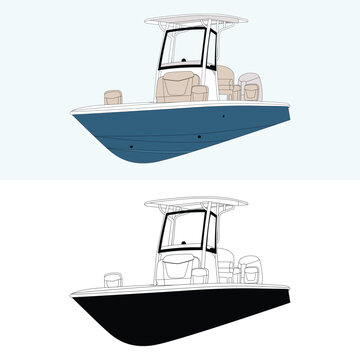 Modern Fishing Boat Vector, Printable & Digital Use