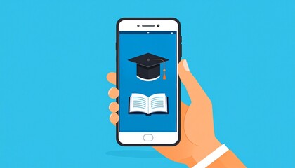 Minimal vector of mobile learning app on phone screen
