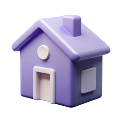 A Simple 3d purple house with a white door and window rendered in a cartoonish style on a white background, transparent background
