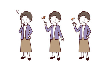 さまざまなポーズのシニアのイラスト素材