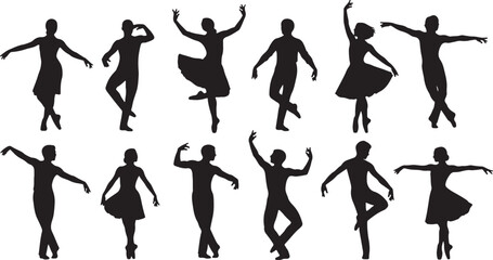 Silhouettes of dancers in various ballet poses ballet dancers, ballet dancers, silhouettes, dance poses, performance, artistic, graceful, movement, black and white, studio, stage, classical, modern, f