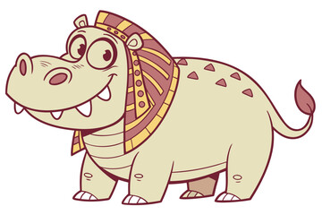 Fototapeta premium Cute cartoon ammit, Egyptian myth creature, flat vector art, crocodile-lion-hippo hybrid, child-friendly style
