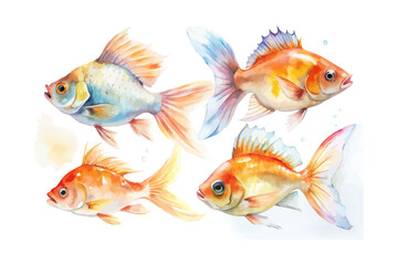 set of watercolor goldfish vector illustration isolated on white background