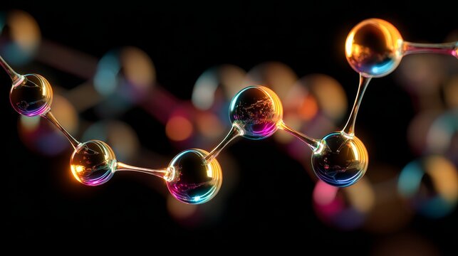 Colorful Molecular Structure with Neon Glow on Black Background