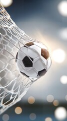 closeup 3d illustration  of a soccer ball into the goal