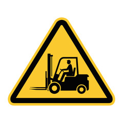 Vector  warning sign depicting a forklift in a yellow triangle with border on transparent background