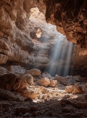 Sunlight streams into a cave