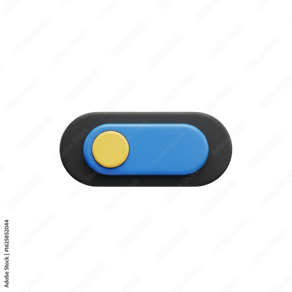 Poster 3d icon of 3d toggle switch with blue and yellow colors, representing an onoff control, isolated on 