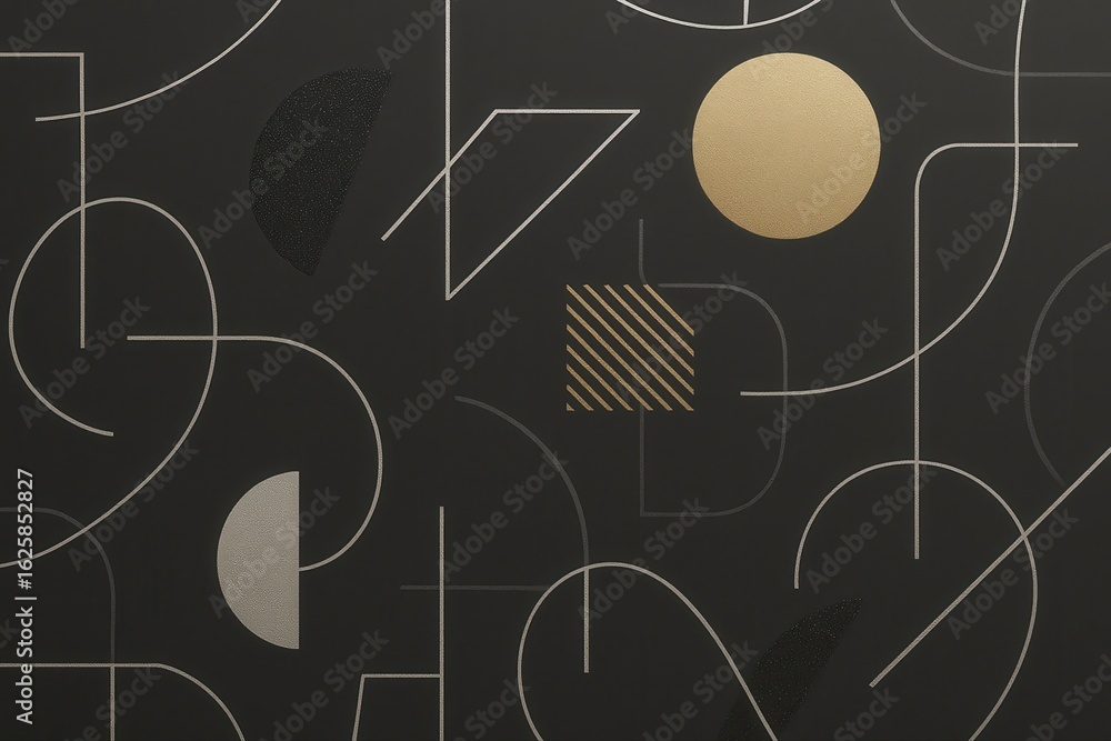 Poster abstract geometric shapes on a dark background with circle and lines