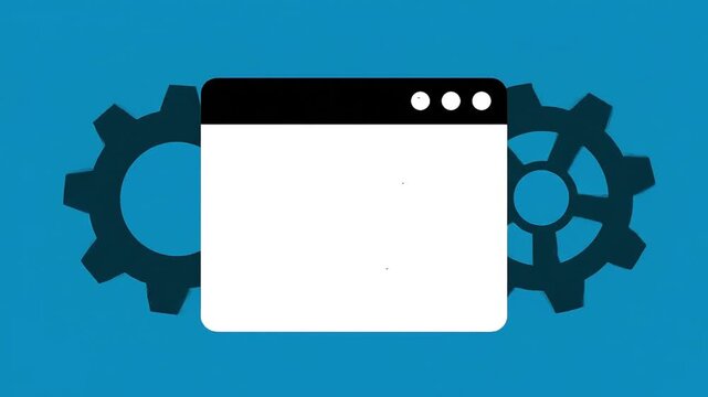 gears and tab window icons animation design. Flat animated concept of website development, coding process, system setup, UI optimization, or software update.