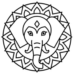 Elegant Elephant Mandala Line Art Vector Design