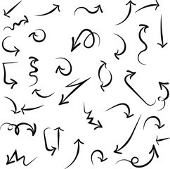 Vector illustration set of hand drawn black arrows seamless pattern background