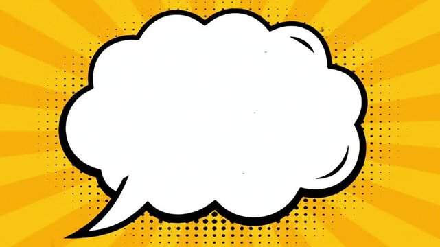 Animated comic speech bubble with yellow pop art background and halftone dots, ideal for text message, cartoon design, marketing, or comic-style content.