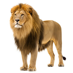 Obraz premium Majestic male lion standing proudly isolated on transparent background