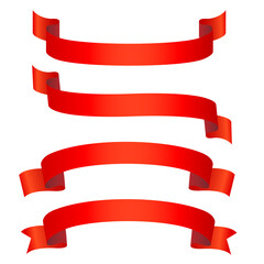 光沢のある赤いリボンのイラストセット
