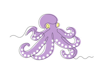 abstract octopus, continuous single one line art hand drawing sketch, logo