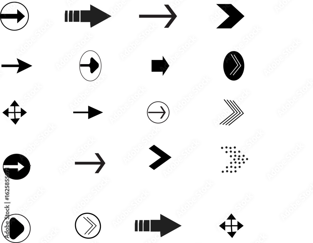 Poster a black flat arrow icons set with various direction symbols for web design