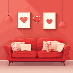 Romantic Valentine's Day Red Sofa Interior