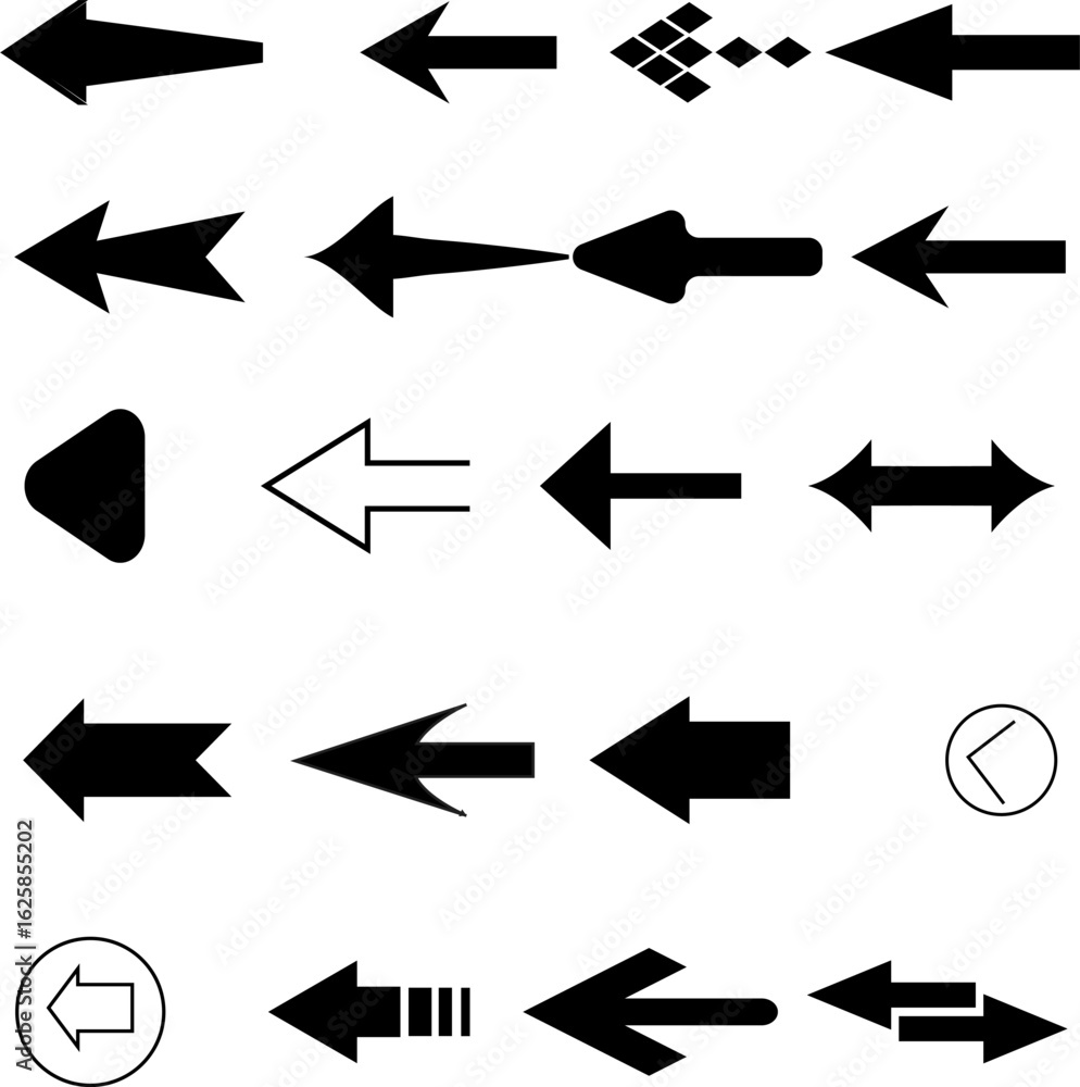 Poster collection of black vector arrow icons for web design and user interface elements
