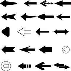 Collection of black vector arrow icons for web design and user interface elements