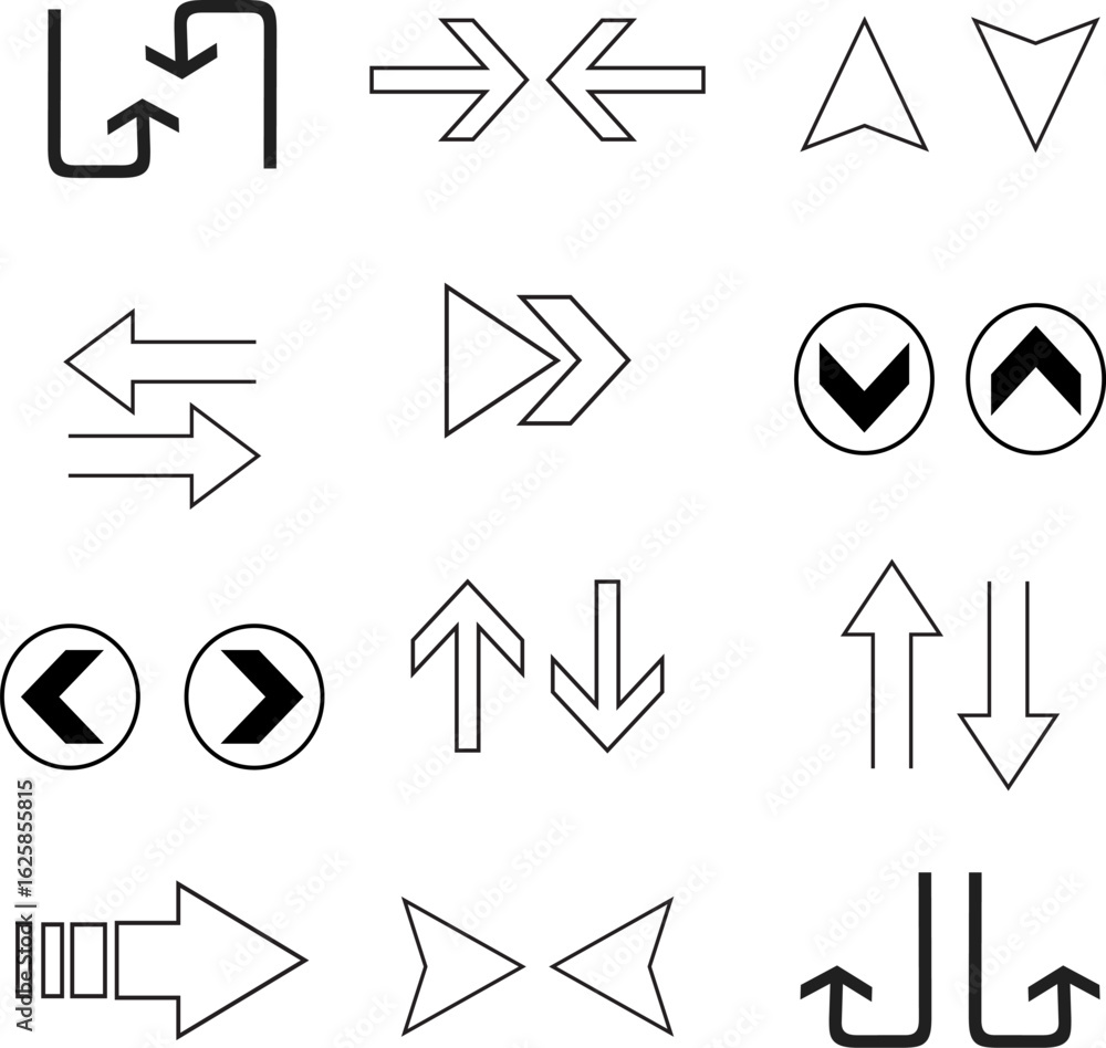 Poster vector arrows icon set for web design and internet navigation with various direction signs