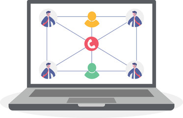 Flat illustration of colleagues communicate internally networking within company for success
