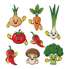 Cute Cartoon Vegetables with Happy Faces Collection 