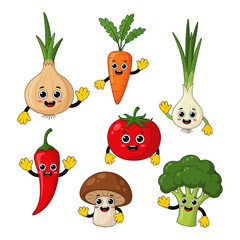 Cute Cartoon Vegetables with Happy Faces Collection 
