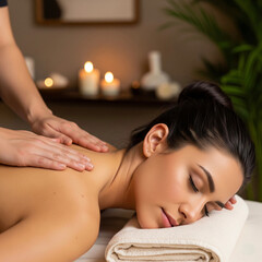 Obraz premium Young Woman Receiving Professional Back Massage in Luxury Spa Setting