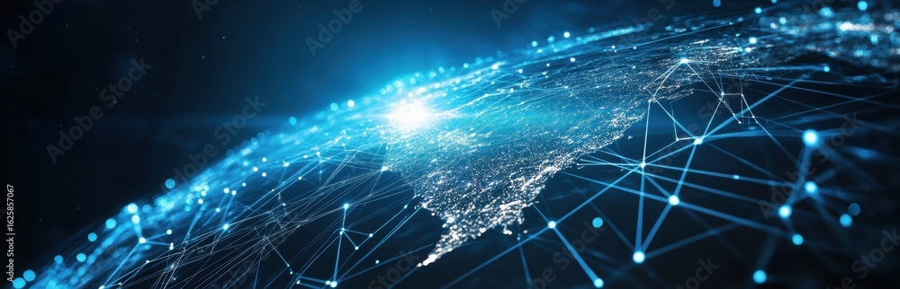 Poster this captivating image showcases a digital representation of earth, highlighting intricate network c