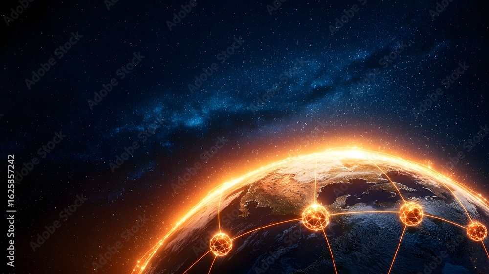 Aufkleber an image of earth with glowing network connections against a backdrop of a starry night sky, creatin