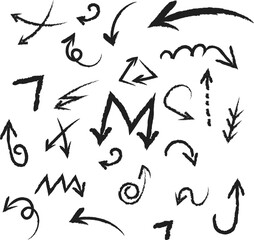 A vector illustration of a seamless pattern of black, hand-drawn arrows flying like birds