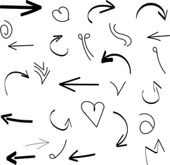 A vector illustration of a set of hand-drawn arrow icons and symbols for design and art