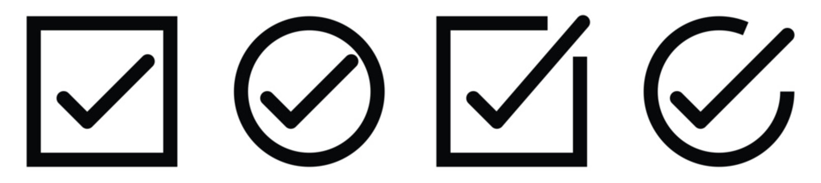 Check mark icon button set. check box icon with right or correct buttons and yes checkmark tick box icons - checkbox symbol sign. editable strokes. vector illustration.