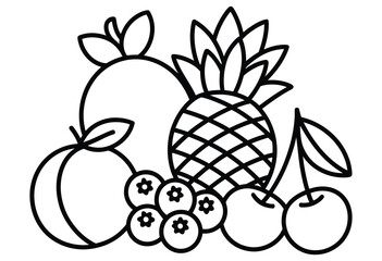 Peach pineapple blueberries cherries leaves vector