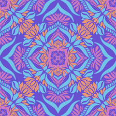 Beautiful seamless multi-colored flowers on a purple background,