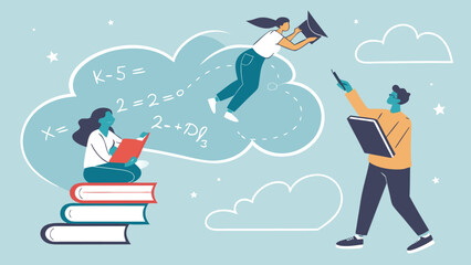 Students Achieving Academic Success: Flat Design Illustration of Education, Learning, and Graduation