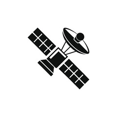 Satellite Icon: Black Silhouette, Space Technology, Communication, Modern Design, Simple Graphic