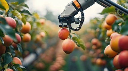 Robotic Arm Harvesting Apples in Orchard with Fruiting Trees