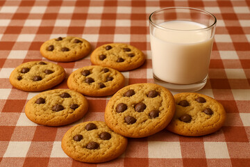 Chocolate chip cookies and a glass of milk