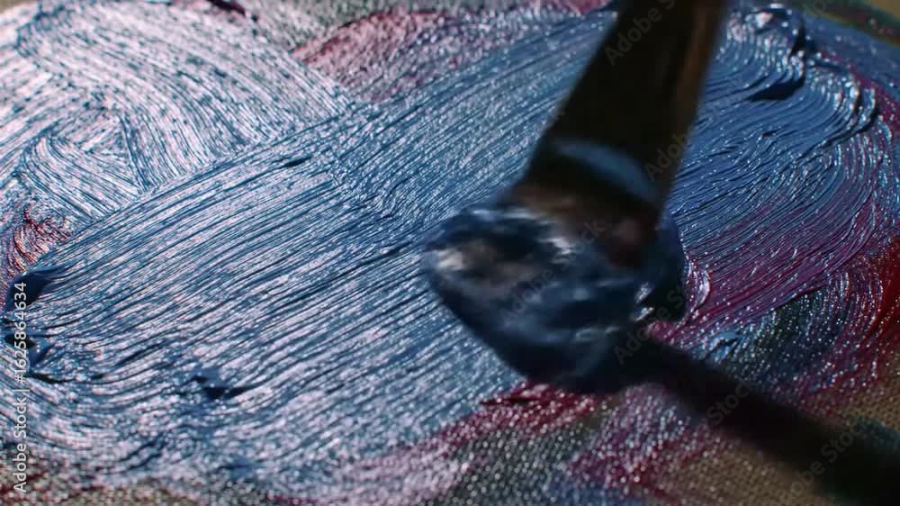 Poster close up of blue and red paint strokes on canvas creating abstract art texture and rich visual backg