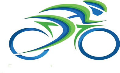 Naklejka premium Dynamic Cycling Silhouette Representing Speed and Athleticism in a Vibrant Blue and Green Design